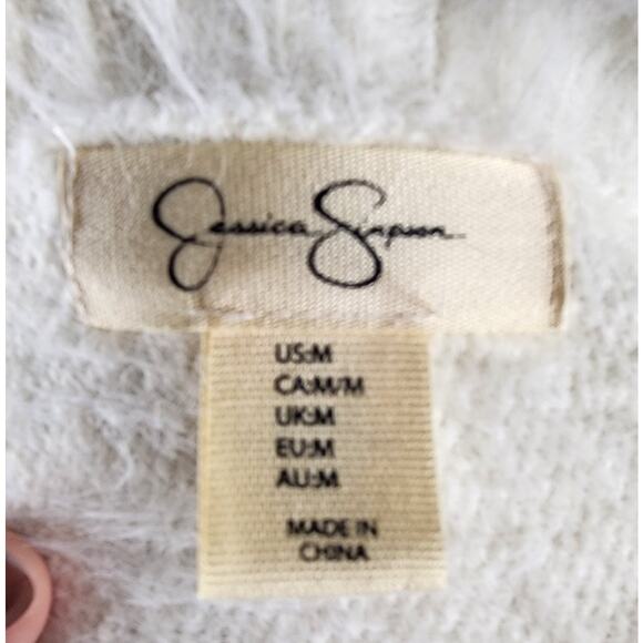 Jessica Simpon White Fuzzy Soft Crew Neck Stretch Sweater Women's Size Medium - Picture 5 of 6